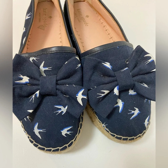 Kate Spade Navy Blue Swallow Bird Print Bow  Platform Espadrille Sandals … - Picture 5 of 8